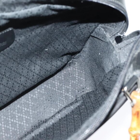 GUCCI Bamboo Hand Bag Nylon 2way Black Silver 000 2040 0538 Auth SW805 - Picture 12 of 16